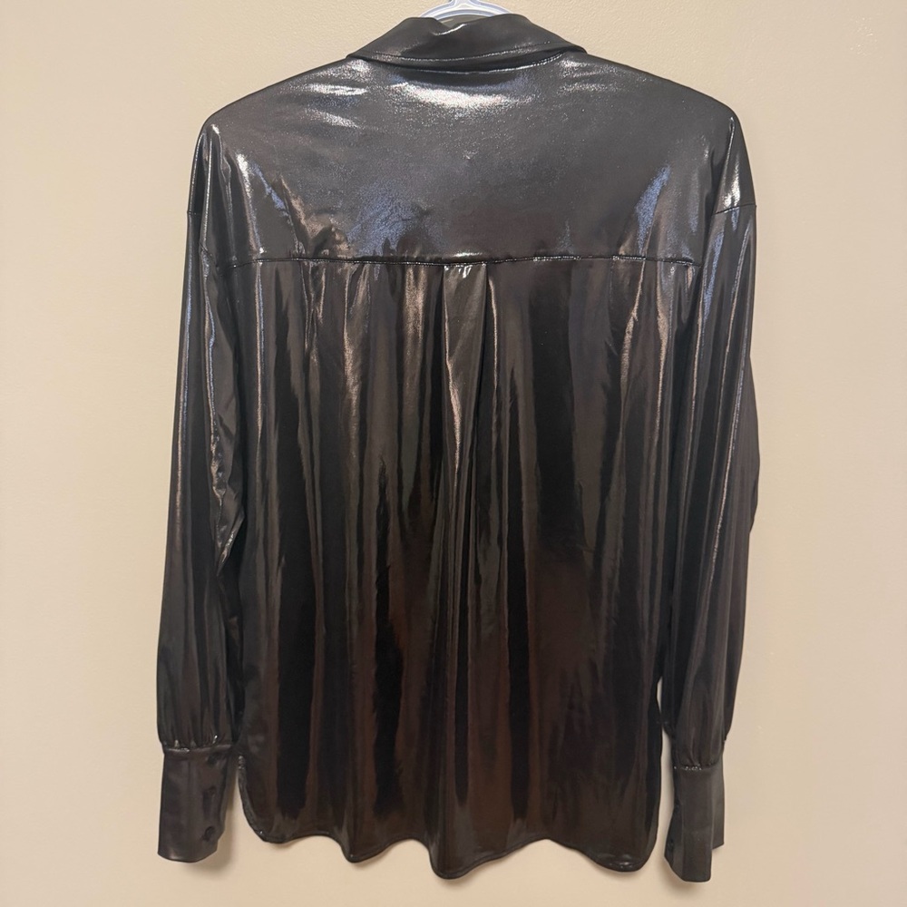 By Anthropologie Metallic Gunmetal Blouse - XS - Picture 4 of 9